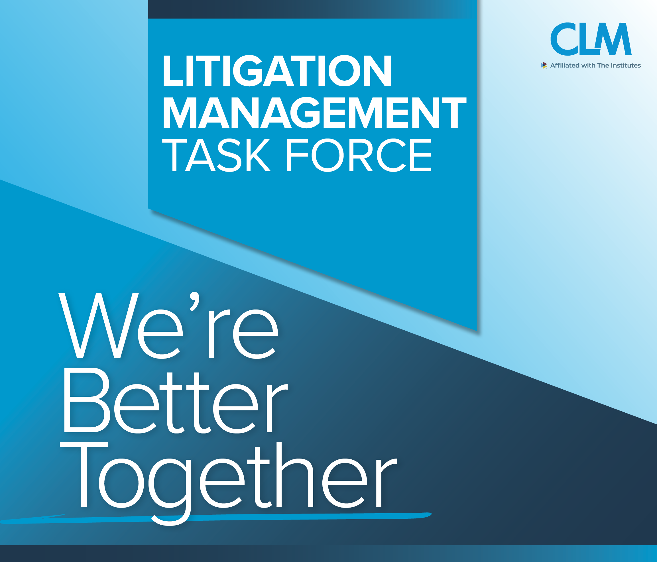 Blue background with Litigation Management Task Force and We